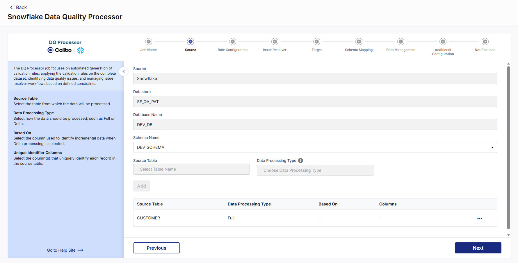 Source stage of Snowflake data quality stage